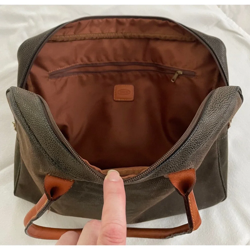 Brics Olive Distressed Flocked Pebble Leather Briefcase Laptop Tote Bag‎ Luxury